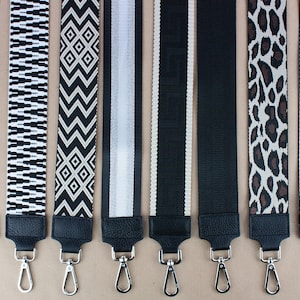 Schwarzer Taschengurt aus Leder & Stoff Damen, breiter Taschenriemen, verstellbarer Wechselgurt, Gurt personalisiert, Geschenk Freundin