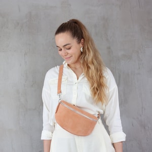 Fanny pack suede for women, belt bag with wide interchangeable strap, crossbody bag, shoulder bag personalized, bum bag, gift for her