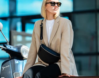 Sac banane en cuir noir pour femme