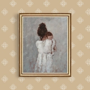 Mother and Child Art Print - Unframed Motherhood Painting Poster- Mother and Baby Painting in Neutral Colors