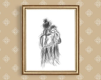 Mother and Baby Art Print: Minimalist Nursery Decor Unframed