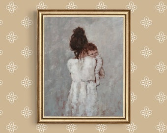 Moeder en kind Art Print - ingelijste moederschap schilderij poster-moeder en baby schilderij in neutrale kleuren