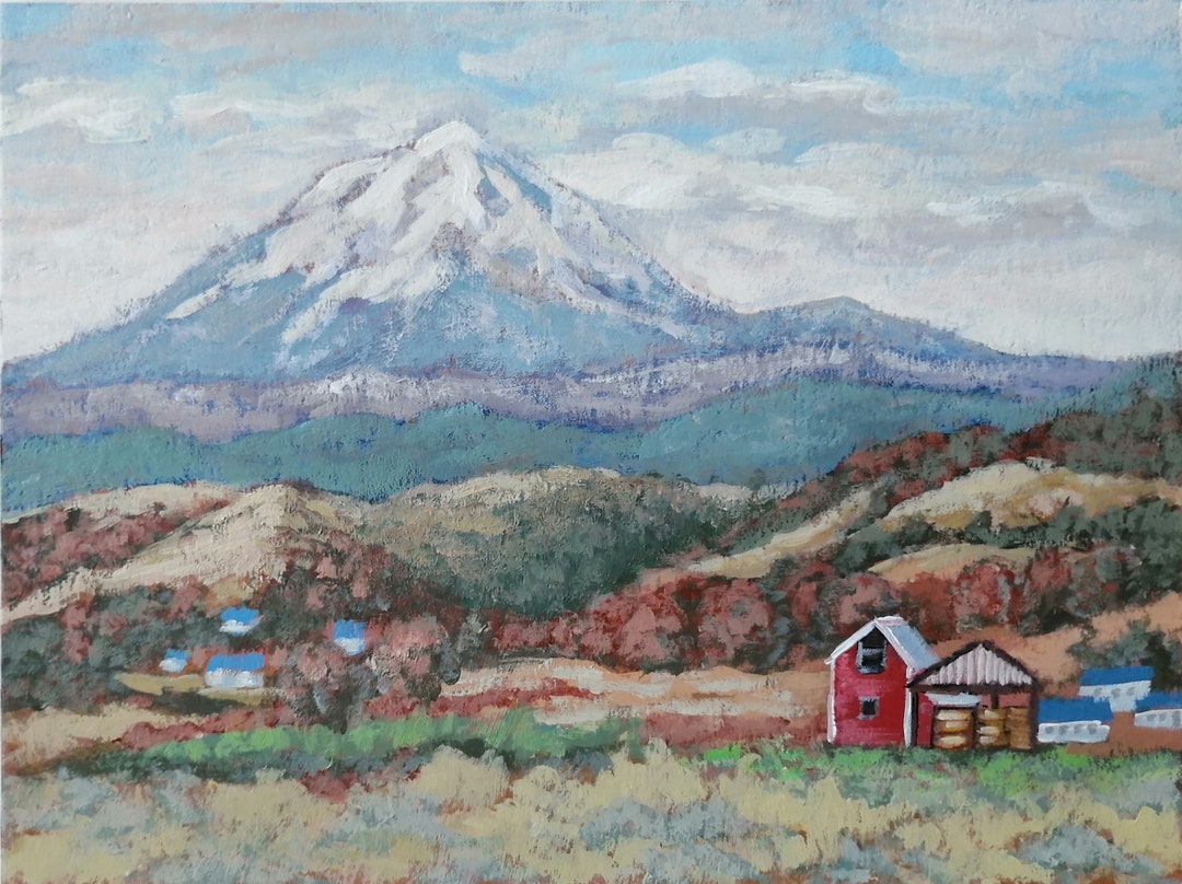 Mount Hood Painting Original Hand Painted Oregon Fall Etsy