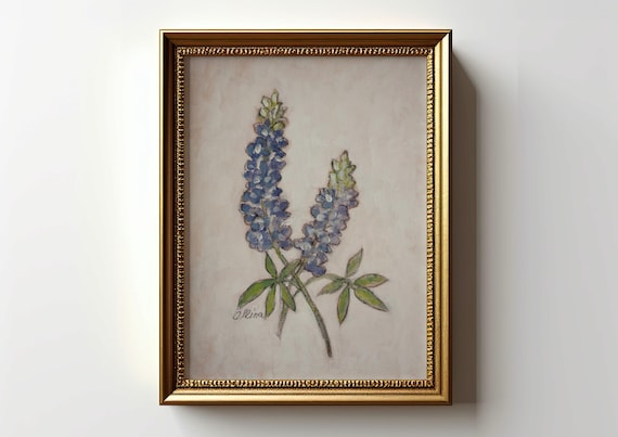 Bluebonnet Art Print: Texas Wildflower Painting Poster (Unframed)