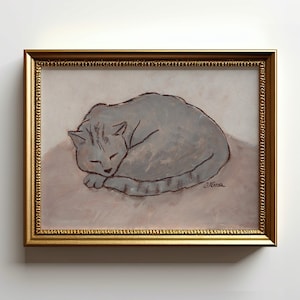 Gray Cat Painting Sleeping Cat Art Print For Cat Lover Gift For Grandma Cat Wall Decor For Girl Room Cat Poster Unframed