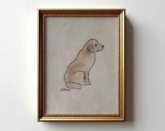 Golden Retriever Art Print Retriever Home Decor Dog Charcoal Sketch Poster Unframed