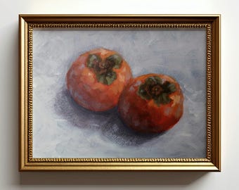 Persimmon Still Life Art Print: Kitchen Fruit Poster (Unframed)