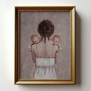 母と双子のアートプリント 母と子供の絵画 新米ママへの娘へのプレゼント 新生児双子へのプレゼントアイデア