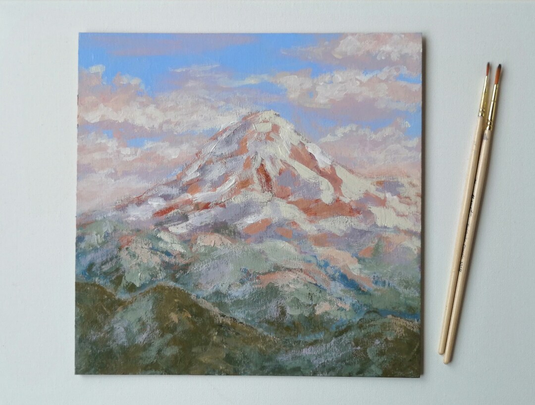 Mount Rainier Painting Original Hand Painted Mt Rainier Etsy