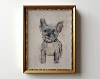 French Bulldog Art Print: Charcoal Dog Sketch, Frenchie Poster (Unframed)