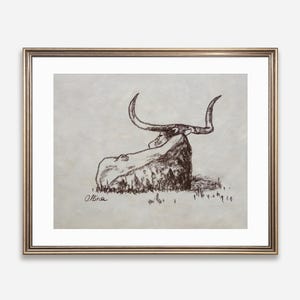 Longhorn Gemälde Rind Texas Wandkunst Geschenk für Vater Geburtstag Longhorn Sketch Poster Ungerahmt