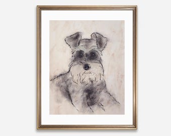 ミニチュアシュナウザーアート、犬の油絵、ペットの肖像画