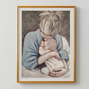 母と子のアートプリント 母性絵画 新米ママへの娘へのプレゼント 母の日ギフト 新生児ポスター ニュートラルカラー フレームなし