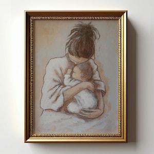 母と子のプリントギフト、新米ママと娘への赤ちゃんの絵画ギフト、保育園の壁飾り、母性アートポスター、フレームなし