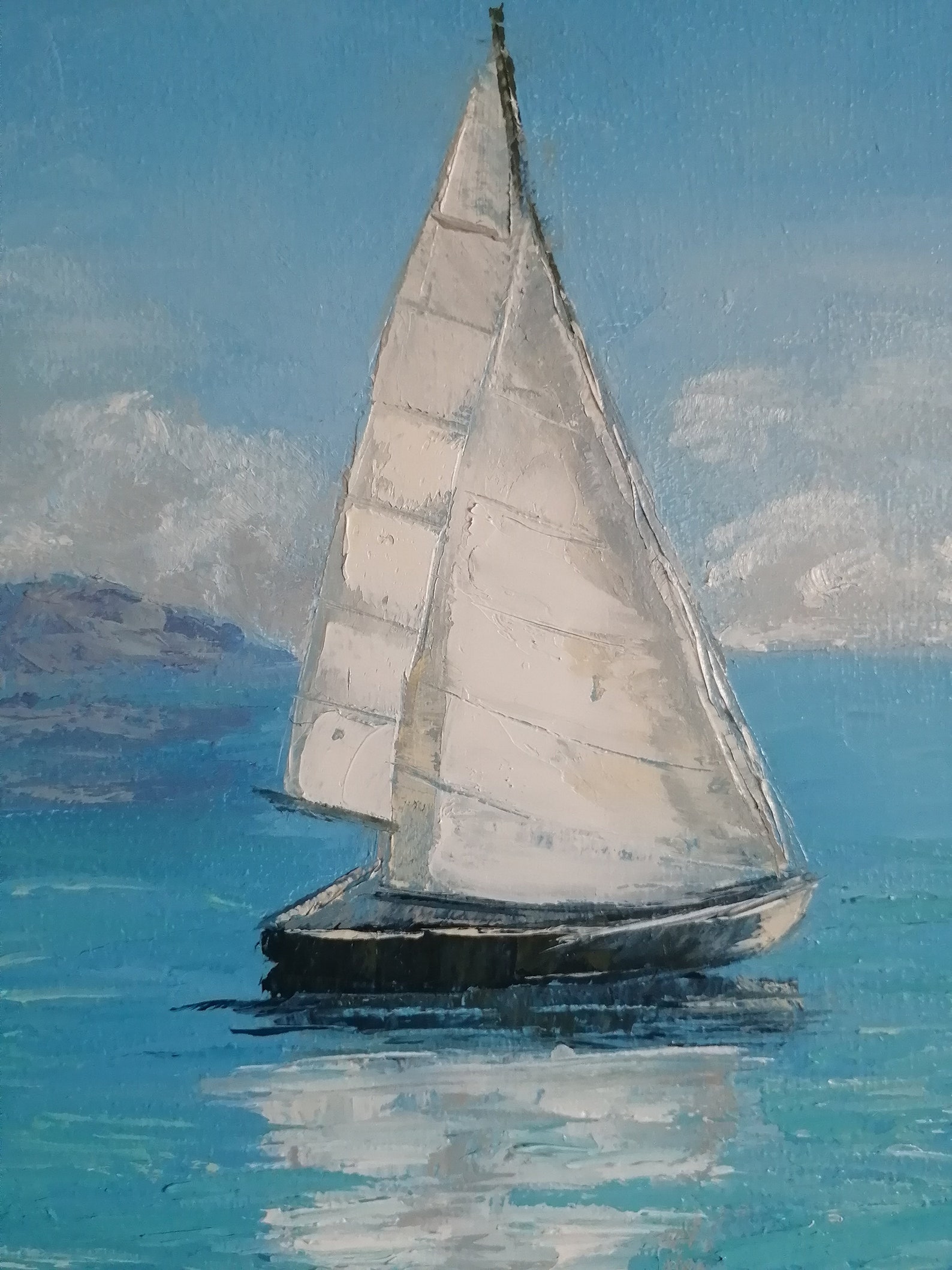 Abstract Seascape With Yacht Painting to Order Original Blue Etsy