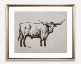 Longhorn-Druck Rinder-Wand-Dekor Texas Geschenk für Longhorn-Besitzer Kuhmalerei-Poster ohne Rahmen