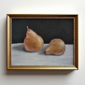 Pear Print For Kitchen Decor Golden Pears Painting on Black Background Fruit Poster Unframed