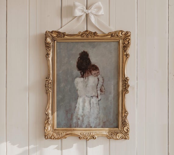 Mother and Child Art Print: Motherhood Painting Poster in Neutral Colours (Unframed)