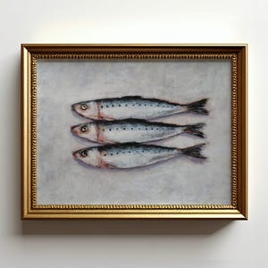 Sardine Art Print Stillleben Sardinen Malerei Housewarming Geschenkidee für Küche Wanddekor Sardinen Poster ohne Rahmen