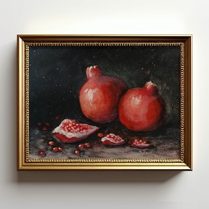 Pomegranate Painting on Black Background Pomegranate Art Print for Kitchen Wall Decor Poster Unframed