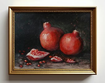 Granatapfel Gemälde auf schwarzem Hintergrund Granatapfel Kunstdruck für Küche Wanddekor Poster Ungerahmt