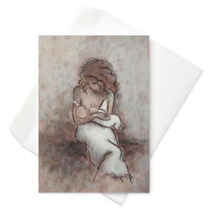 Mother And Baby Greeting Card For New Mom Gift Idea Motherhood Art