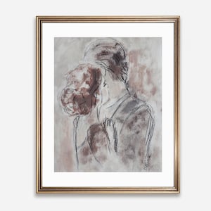 Romantic Couple Painting Abstract Lovers Art Print Faceless Couple Portrait Poster Unframed
