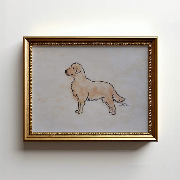Golden Retriever Art Print: Charcoal Dog Sketch Poster (Unframed)