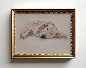 Sleeping Golden Retriever Art Print: Dog Sketch Poster (Unframed)