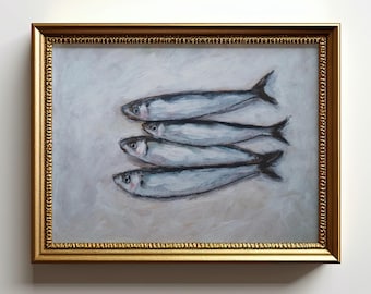 Lámina decorativa de sardinas para la cocina. Póster de sardinas sin marco.