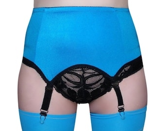 Retro Vintage Style Suspender Belt (Garter Belt) Blue 4 Strap US/UK Medium