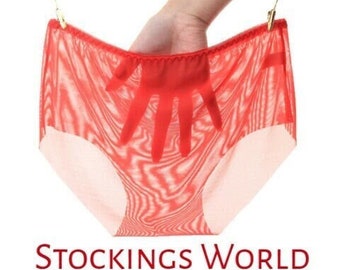 Transparente Slips Vintage Retro Look Nylon Rot NEU M/L UK 12/14 US 10/12