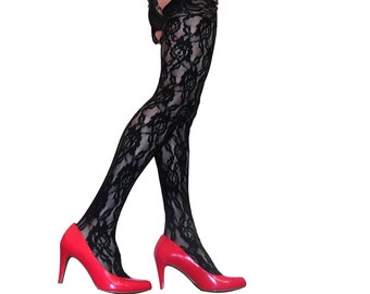 Black Lace patterned stockings Vintage  - One size NEW