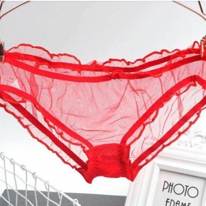 Vintage Style RED Completely Sheer Transparent Nylon Panties Retro look Sexy NEW image 1