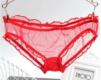 Vintage Style RED Completely Sheer Transparent Nylon Panties Retro look Sexy NEW