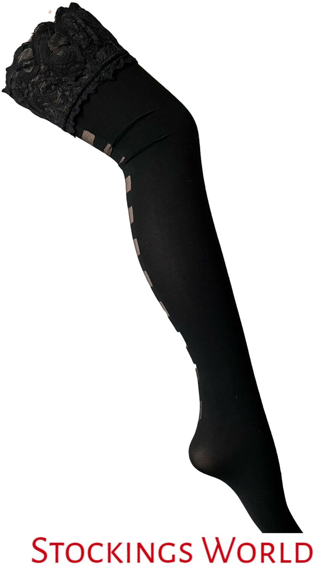 Lace Top Hold Ups Stockings Ladder Seams Black New One Size Etsy