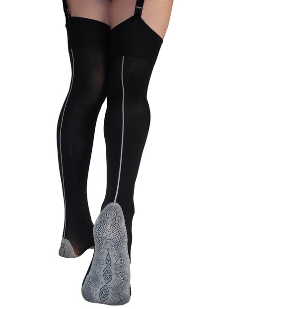 Seamed Stockings Retro Black With Grey 