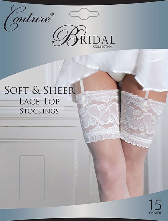 Bridal Stockings White Deep Lace Top Couture Medium N Gem