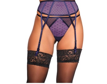 Purple & Black Suspender Belt Garter Belt Size Medium NEW