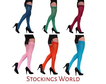 Coloured Stockings 40 Denier Opaque Medium, Large, XL NEW - Super Thigh Highs
