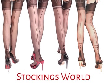 Fully Fashioned Stockings 100% Nylon Various Heel Styles Medium NEW