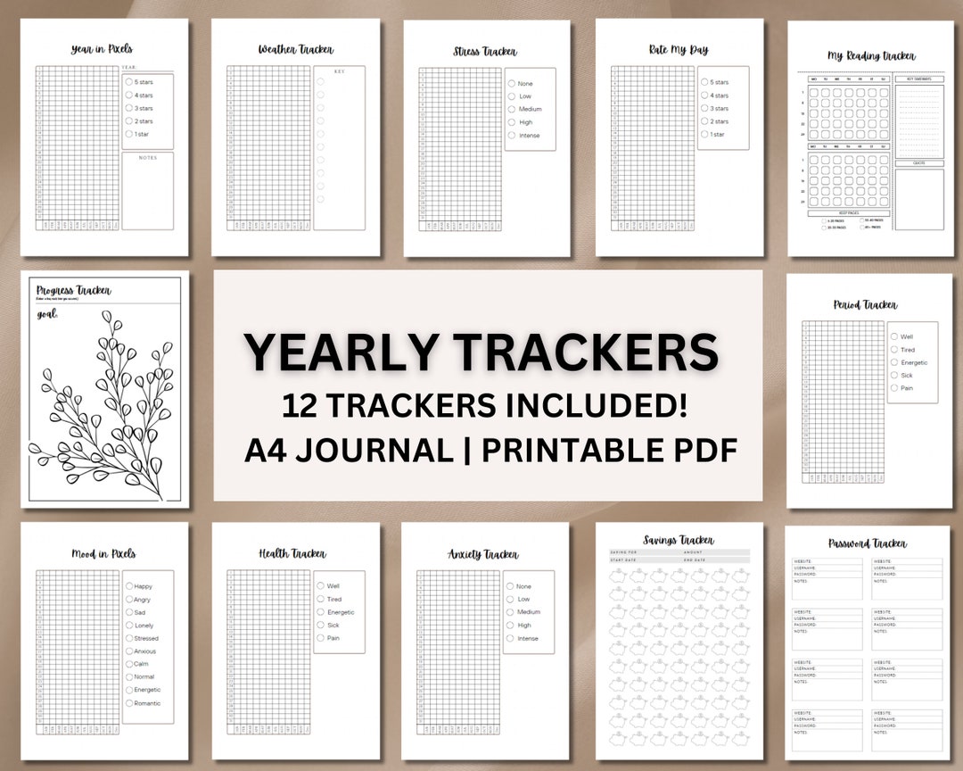 Yearly Trackers Bundle Printable A4 Journal Pages Yearly Journal ...