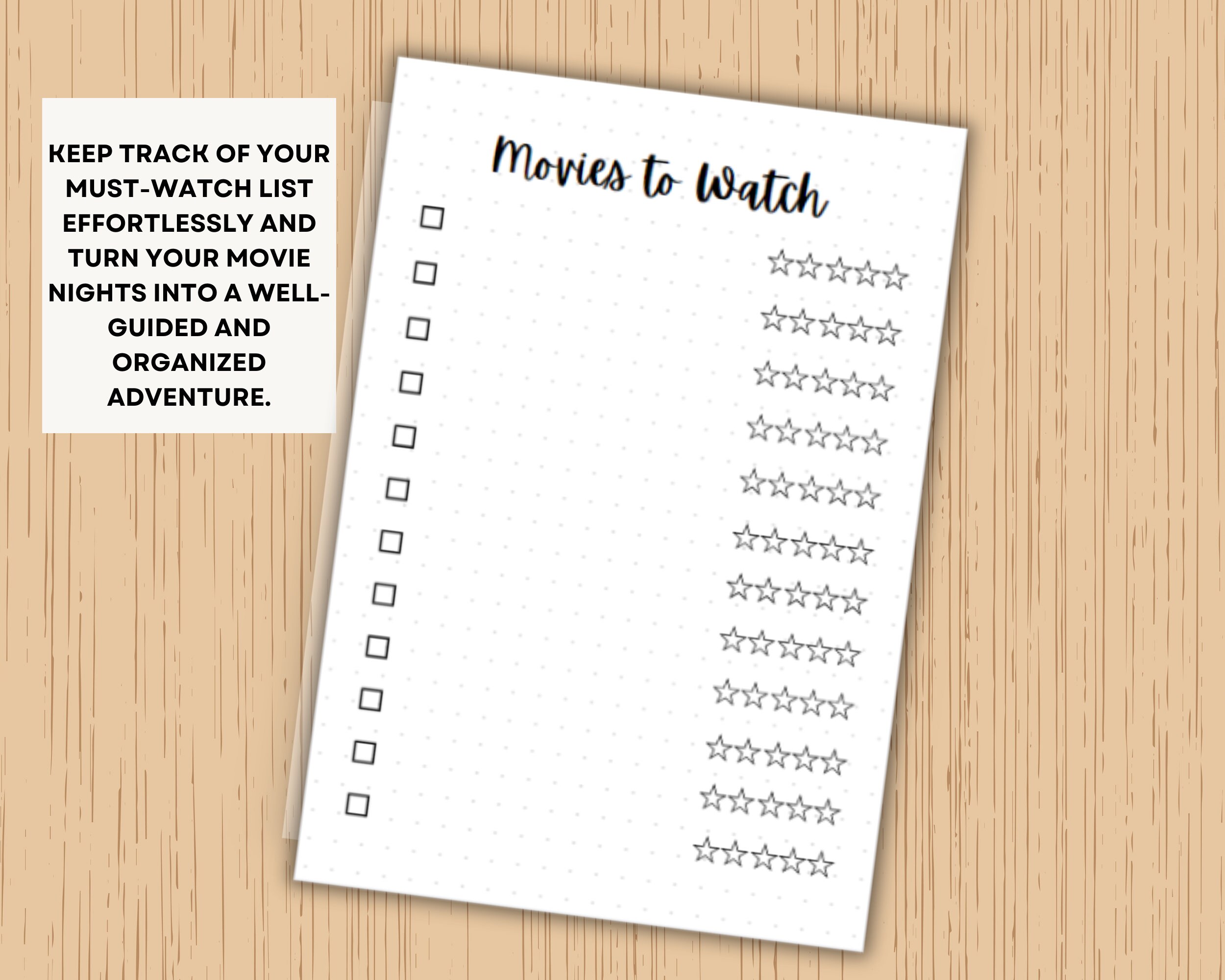Movies to Watch Printable A5, A4, Letter Size Journal Page Movie ...