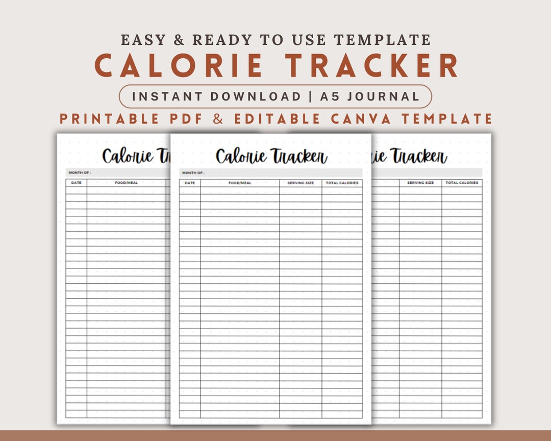 Calorie Tracker Printable A5 Journal Page Calorie Counting Journal ...