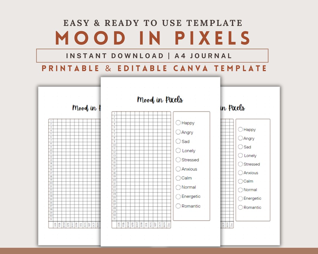 Mood Tracker Printable A4 Journal Page Color Mood in Pixels Tracker ...