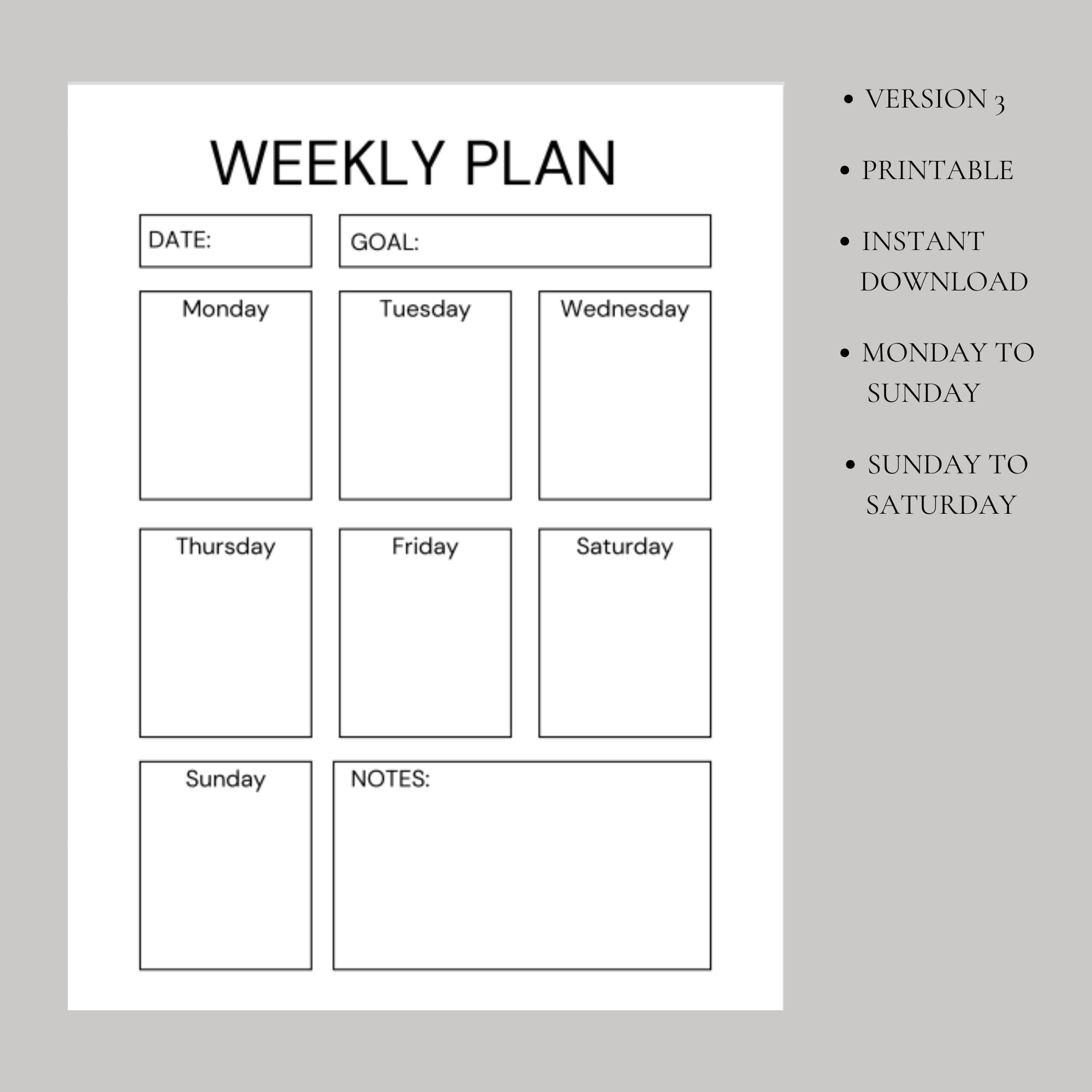 Weekly Planner Printable Simple Weekly to Do List Minimal - Etsy