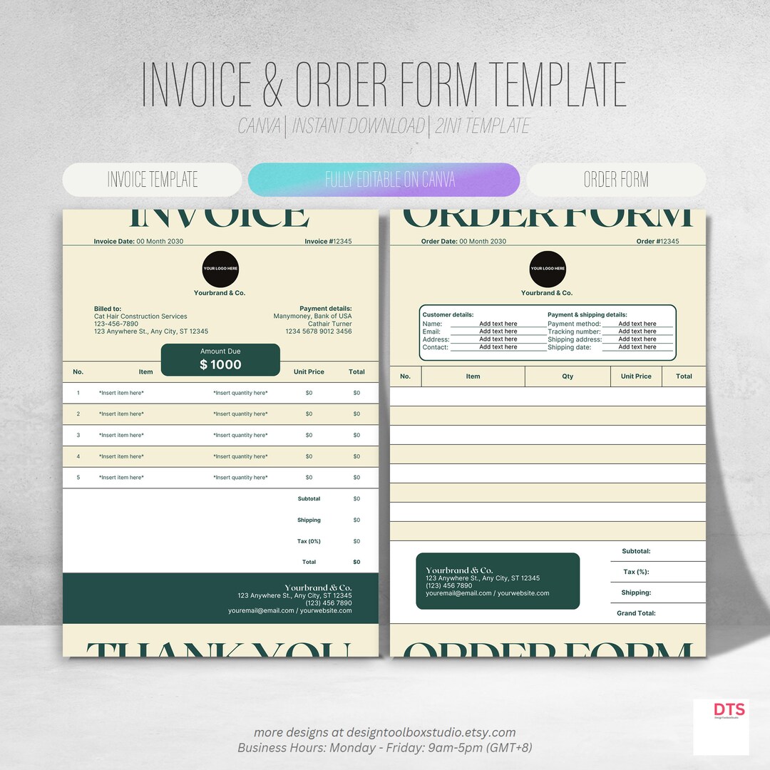 Sample Order Invoice Order & Invoice Template for Small Business Editable Receipt Template ...