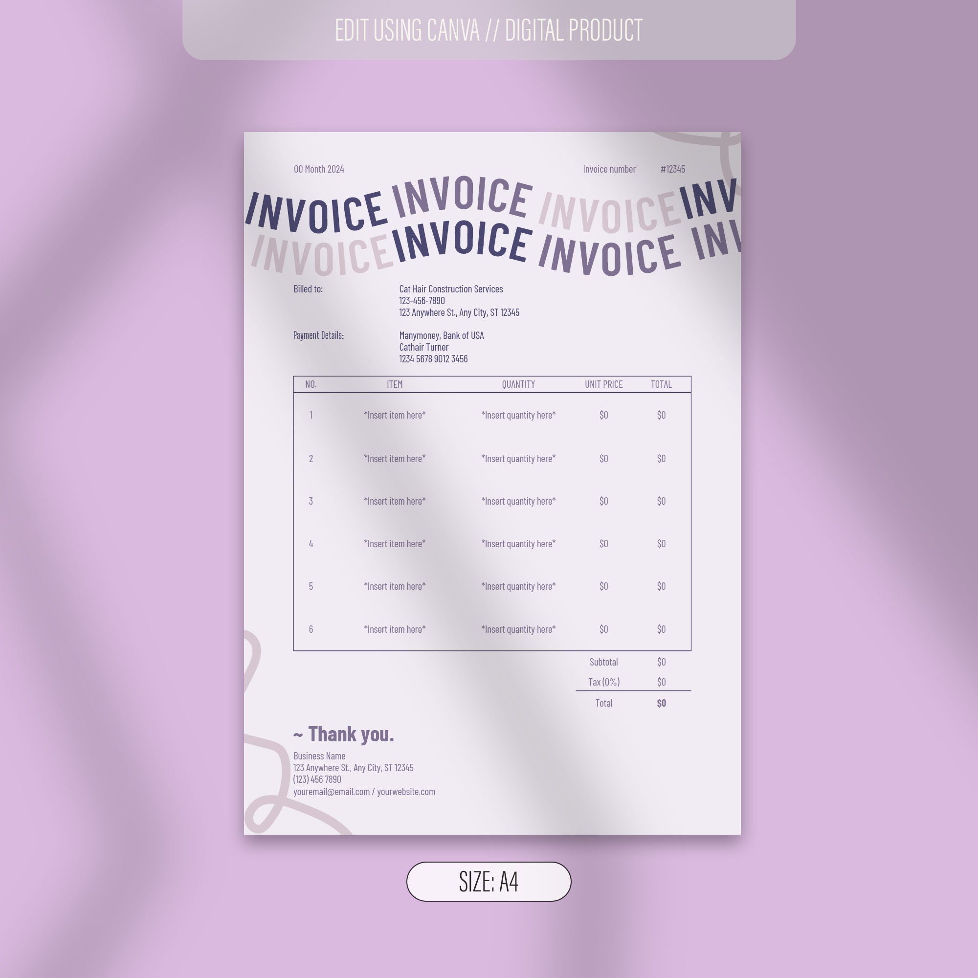 Editable Invoice Template Canva Form Template Custom Order Form ...