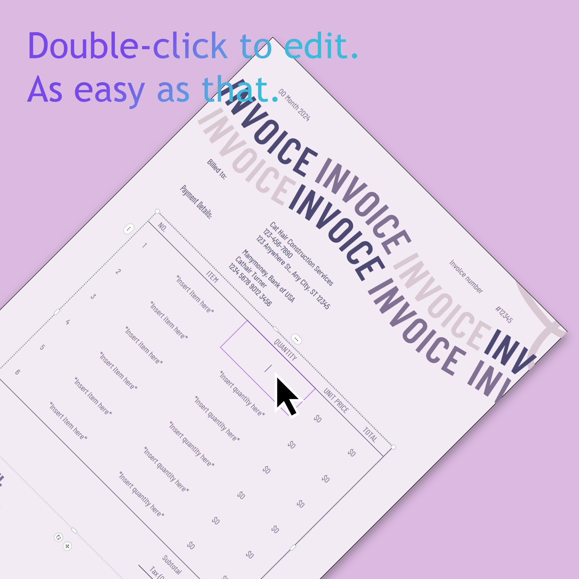 Editable Invoice Template Canva Form Template Custom Order Form ...