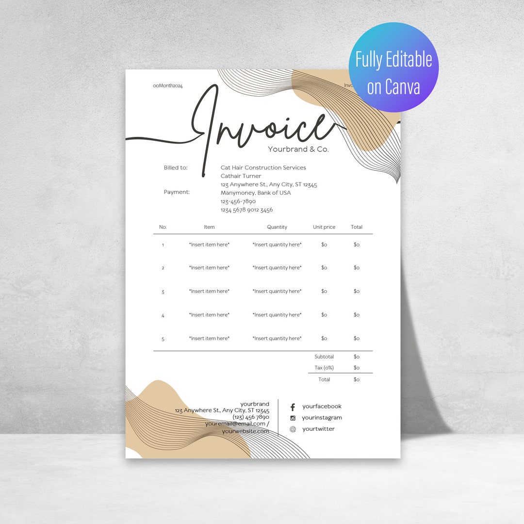 Invoice Template for Small Business, Editable Canva Form, Bakery Order ...